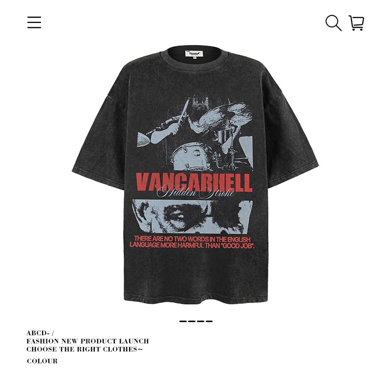 VANCARHELL T-Shirts Oversized graphic-print crew-neck T-shirt — 8343-Distressed black