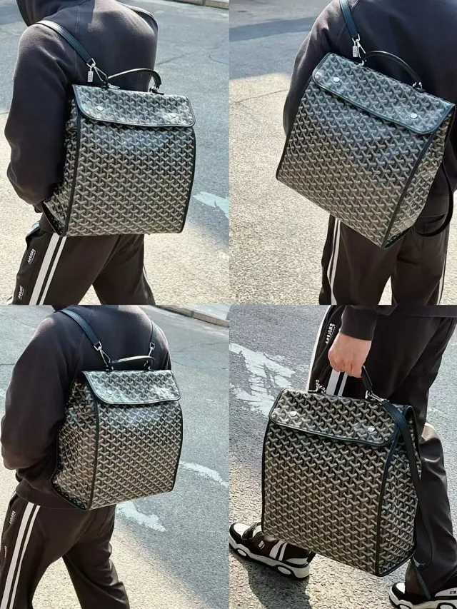 Goyard Backpacks Chevron-pattern flap backpack with top handle product detail image 2
