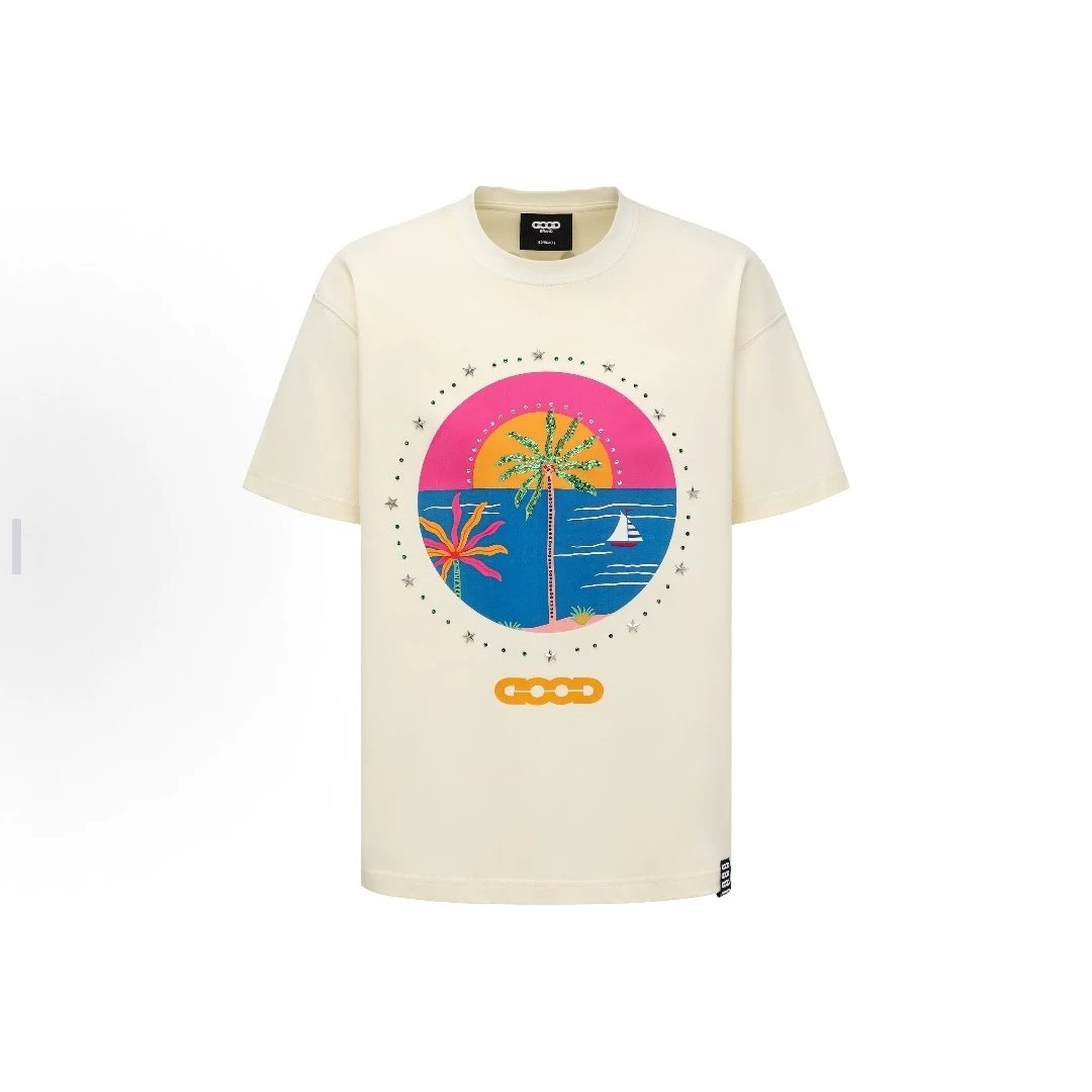 GOODBAI T-Shirts Oversized short-sleeve logo graphic T-shirt — 94 Beige