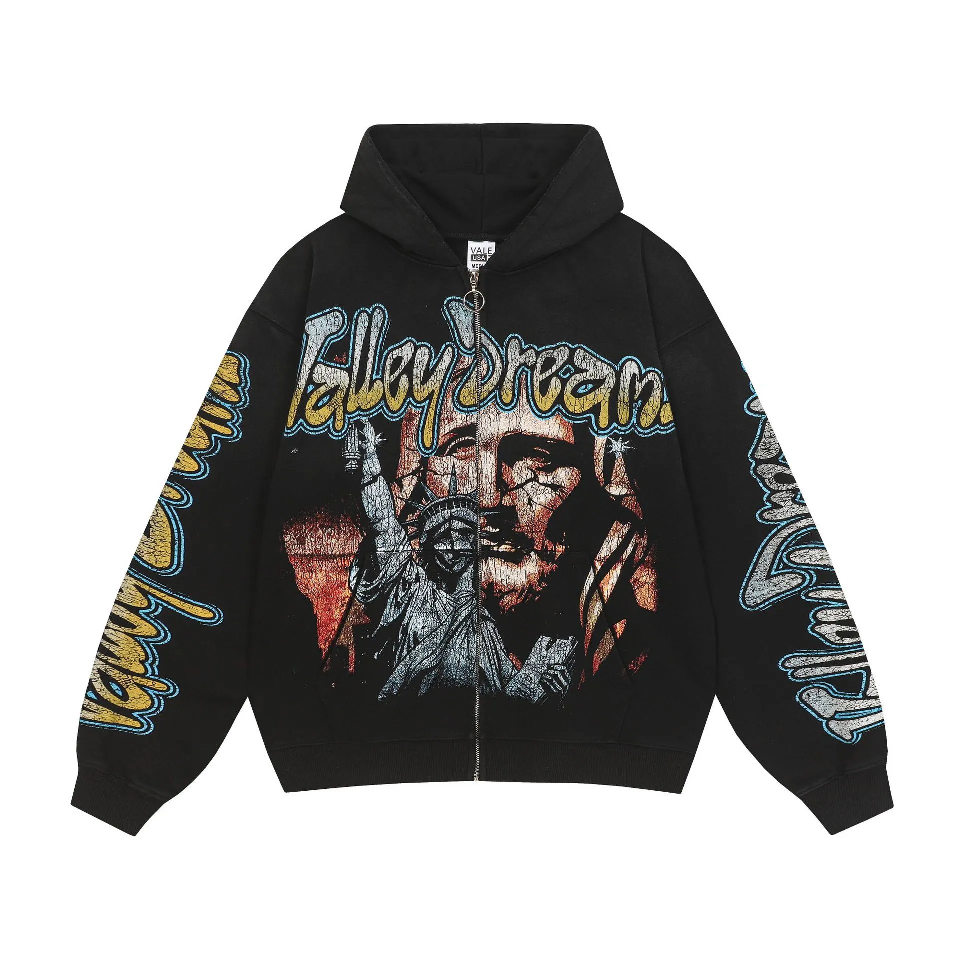 Vale USA Hoodies & Sweatshirts Graphic Print Zip-Up Hooded Sweatshirt — ZFZD3443 black
