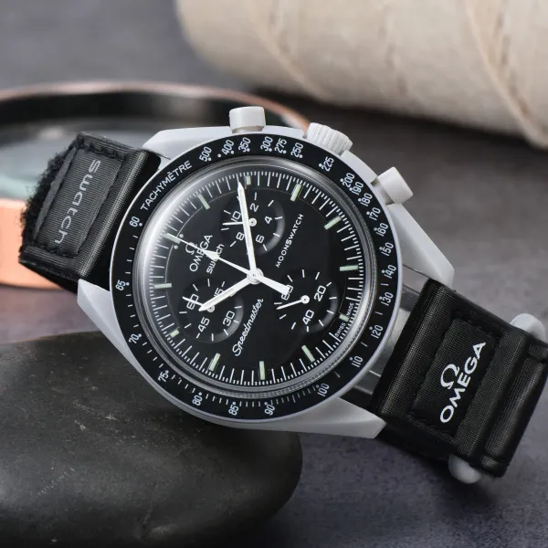 Omega Speedmaster Moonwatch Black Dial White Case Chronograph Watch Watches - 1