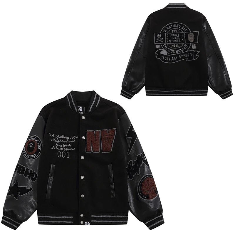 A Bathing Ape Neighborhood x Bape Technical Apparel Varsity Jacket Black Outerwear