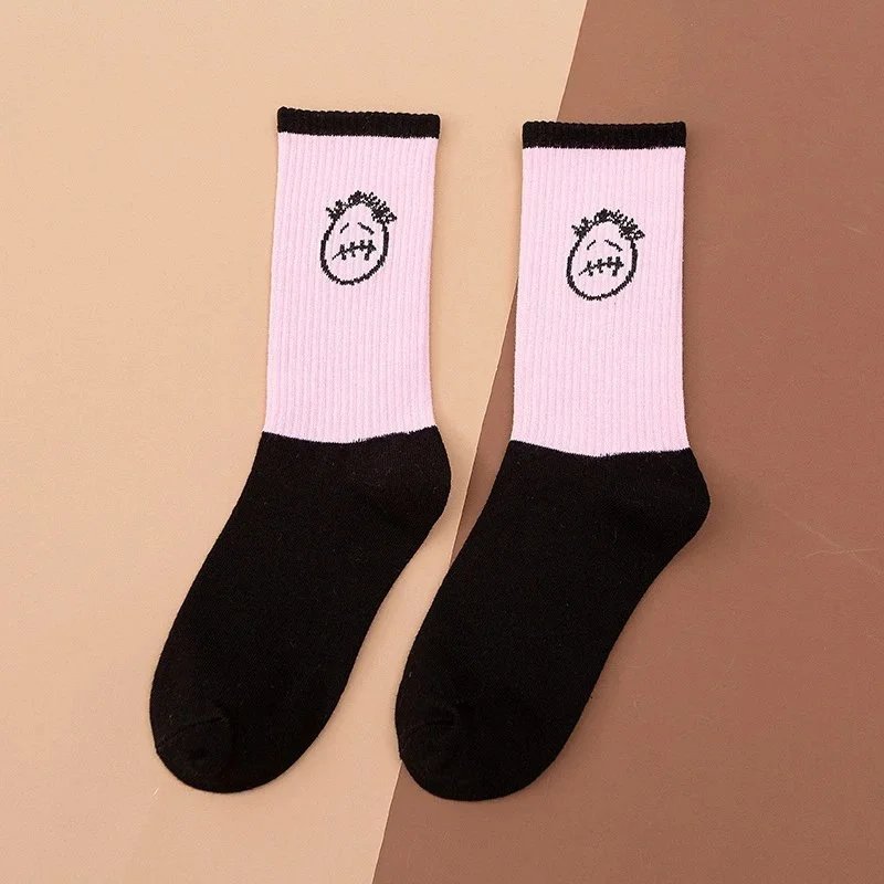 Cactus Jack Socks Ribbed crew with embroidered graphic motifs — Pink ghost face
