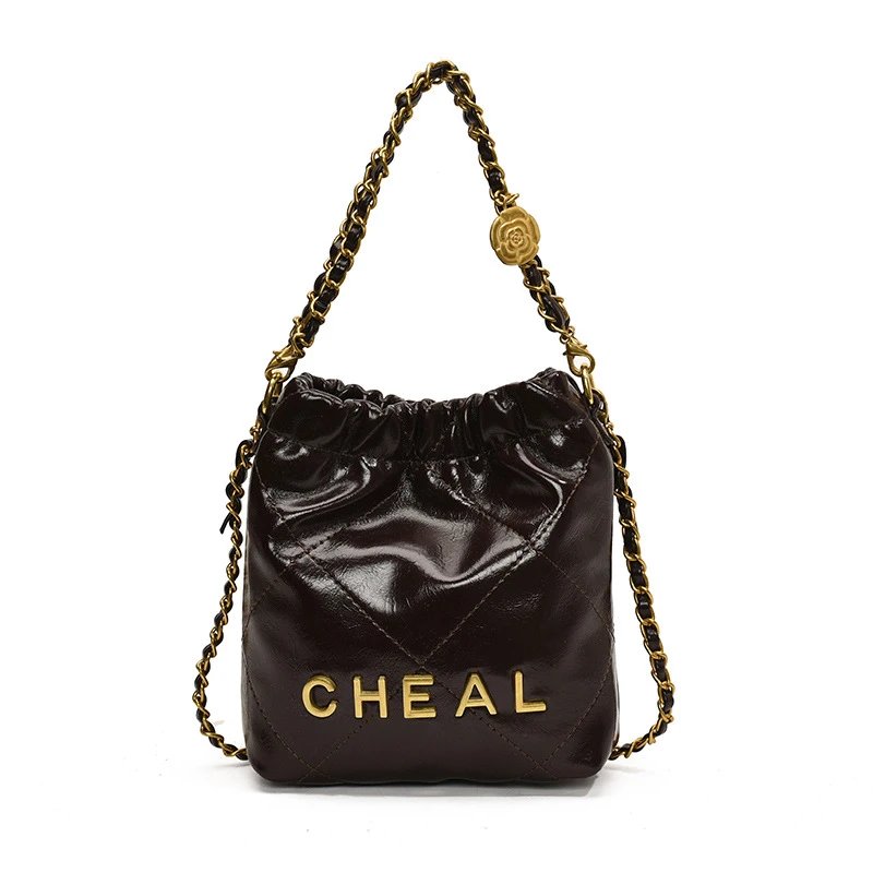 Chanel Cheal Bucket Bag Brown Patent Leather Chain Strap Handbags - 1