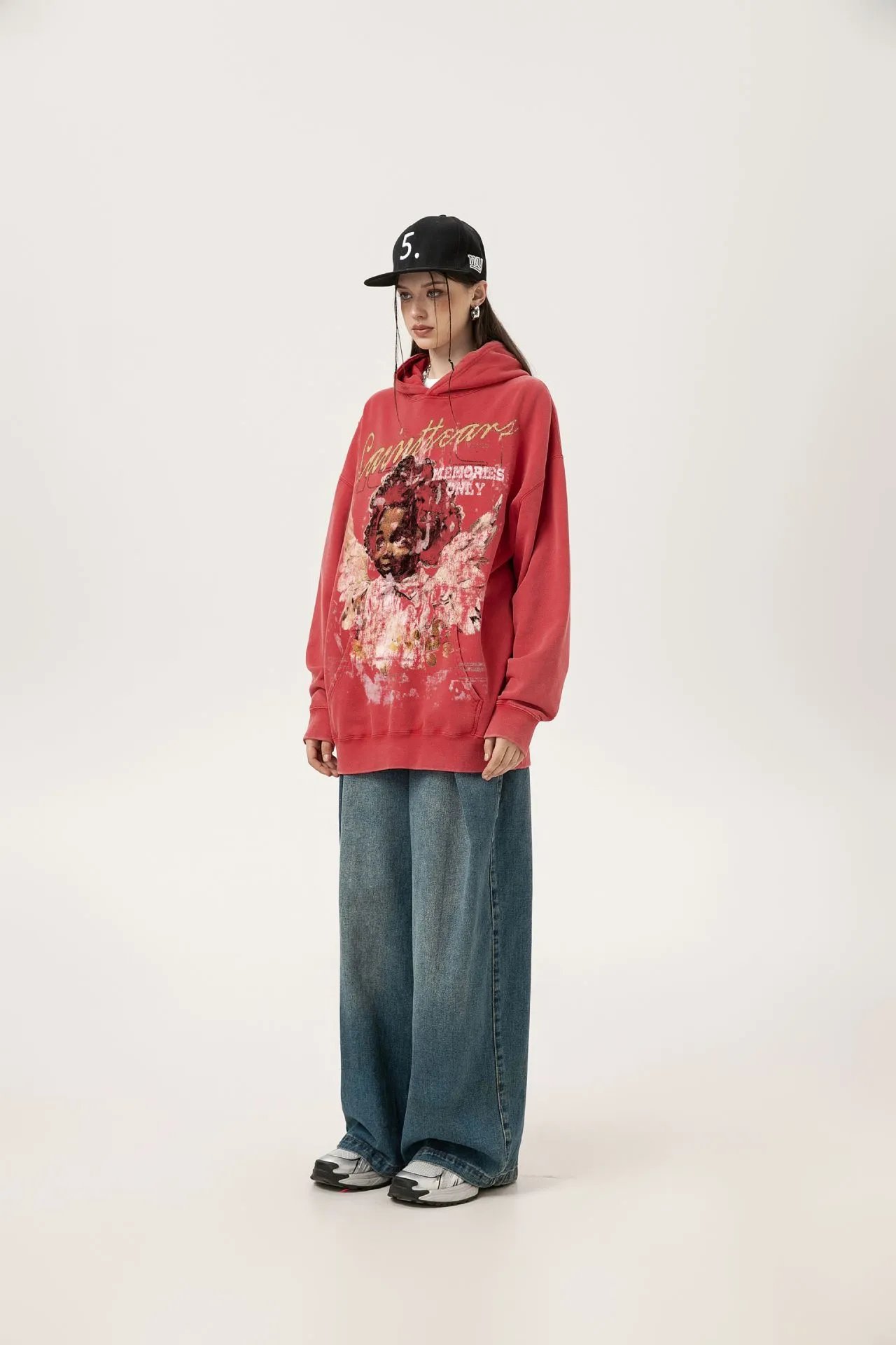 Saint Tears Memories Only Distressed Angel Hoodie Red - 24