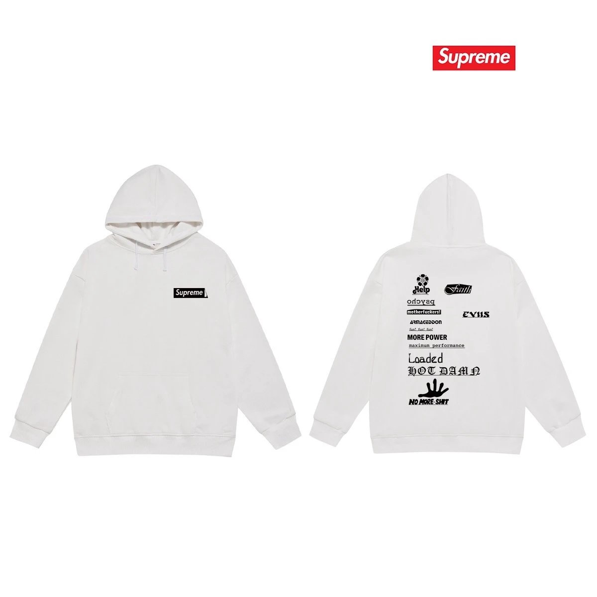 Supreme Hoodies & Sweatshirts Hooded sweatshirt with Stüssy graphic and kangaroo pocket — 2243 White with fleece lining