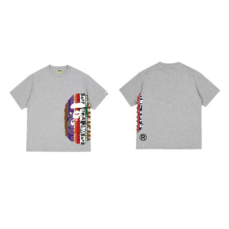 A BATHING APE T-Shirts Side Head Graphic — 1319 gray