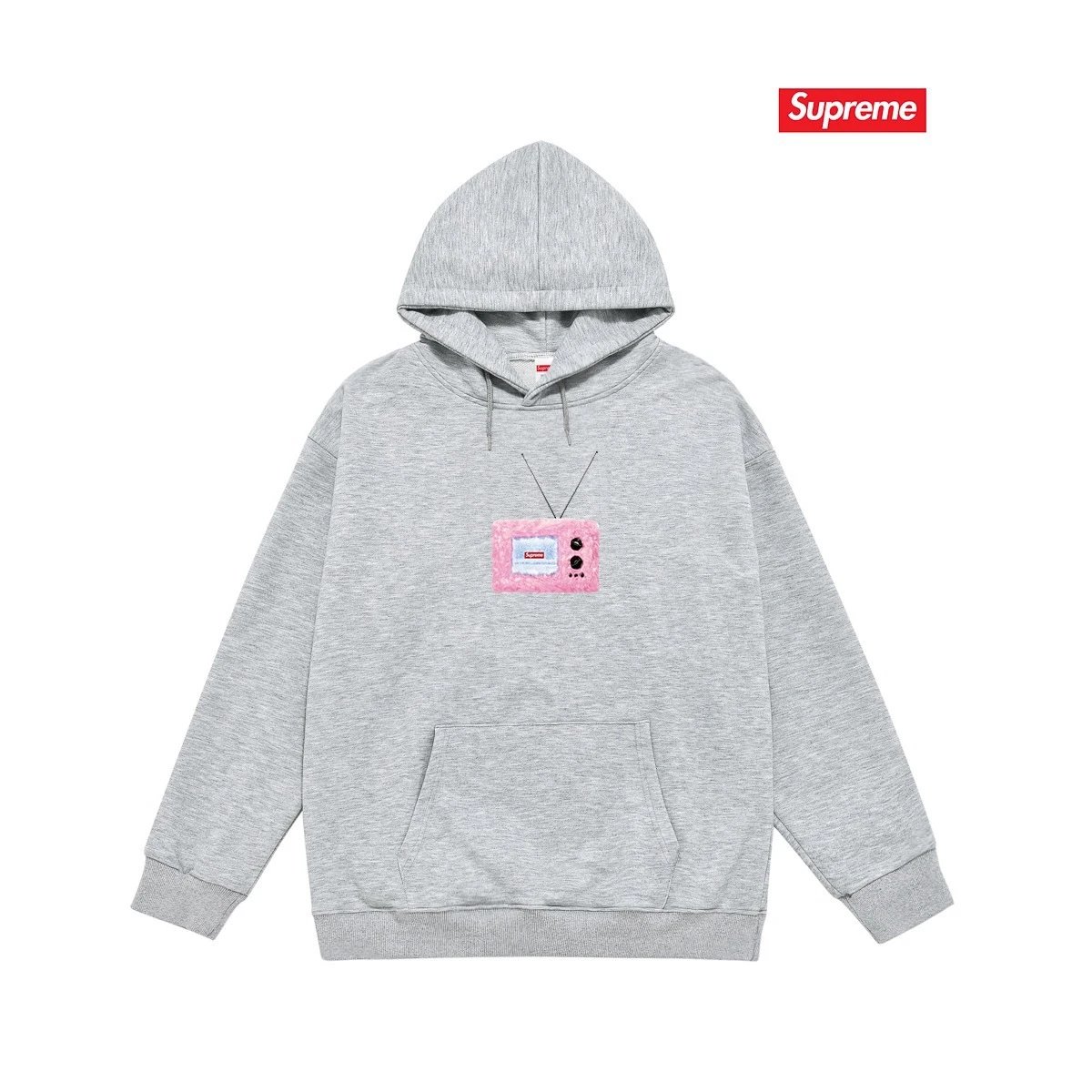 Supreme Hoodies & Sweatshirts Fleece-Lined Graphic Pullover Hoodie — S 2256 Gray with fleece lining