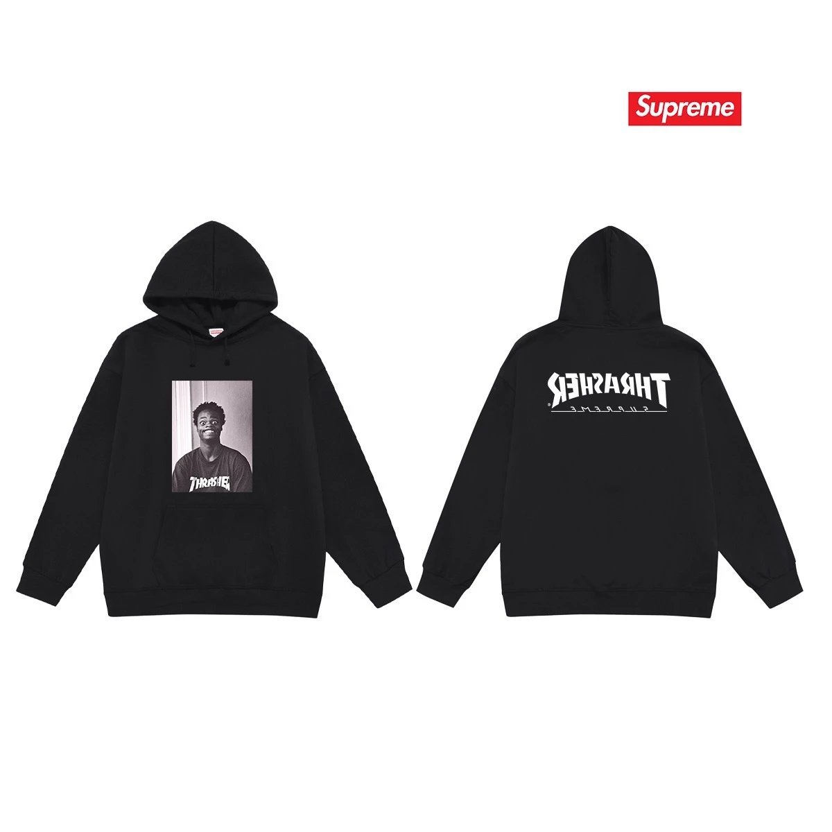 Supreme Hoodies & Sweatshirts Fleece-Lined Graphic Pullover Hoodie — S 2262 Black with fleece lining