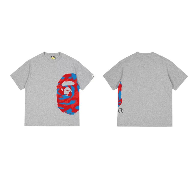 A BATHING APE T-Shirts Side Head Graphic — 1322 gray