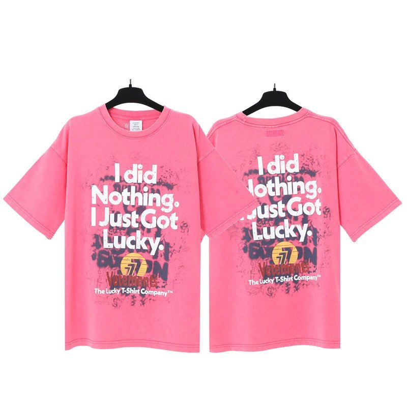 Vetements T-Shirts Washed graphic logo print — Washing water rose red lucky letters 7037