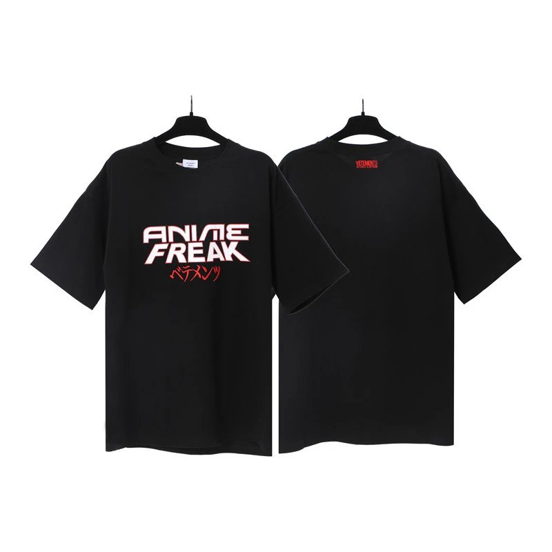 Vetements T-Shirts Washed graphic logo print — Black Japanese Letters 7033