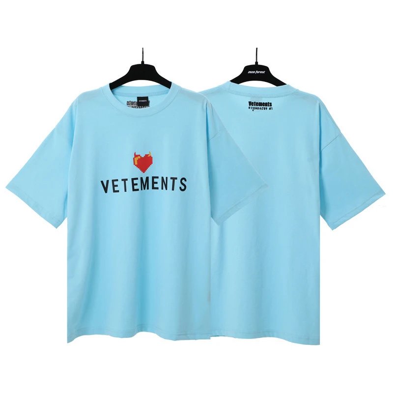 Vetements T-Shirts Washed graphic logo print — Sky Blue Love Letter 7031