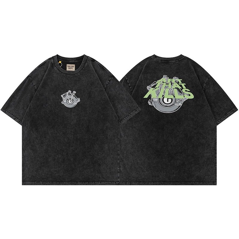 Gallery Dept. T-Shirts Graphic Print Short-Sleeve T-Shirt — Washed Black D127