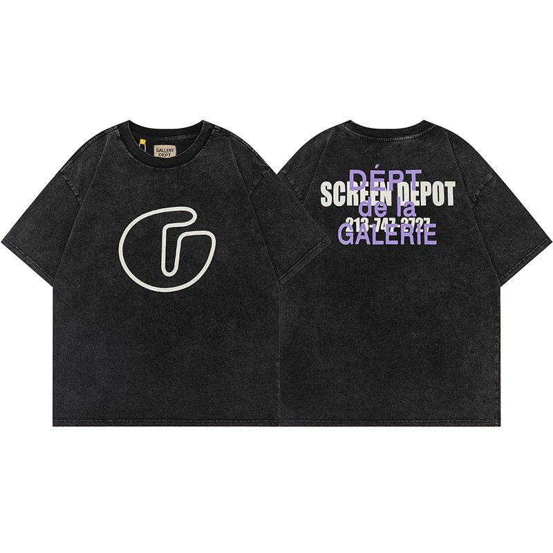 Gallery Dept. T-Shirts Graphic Print Short-Sleeve T-Shirt — Washed Black D113
