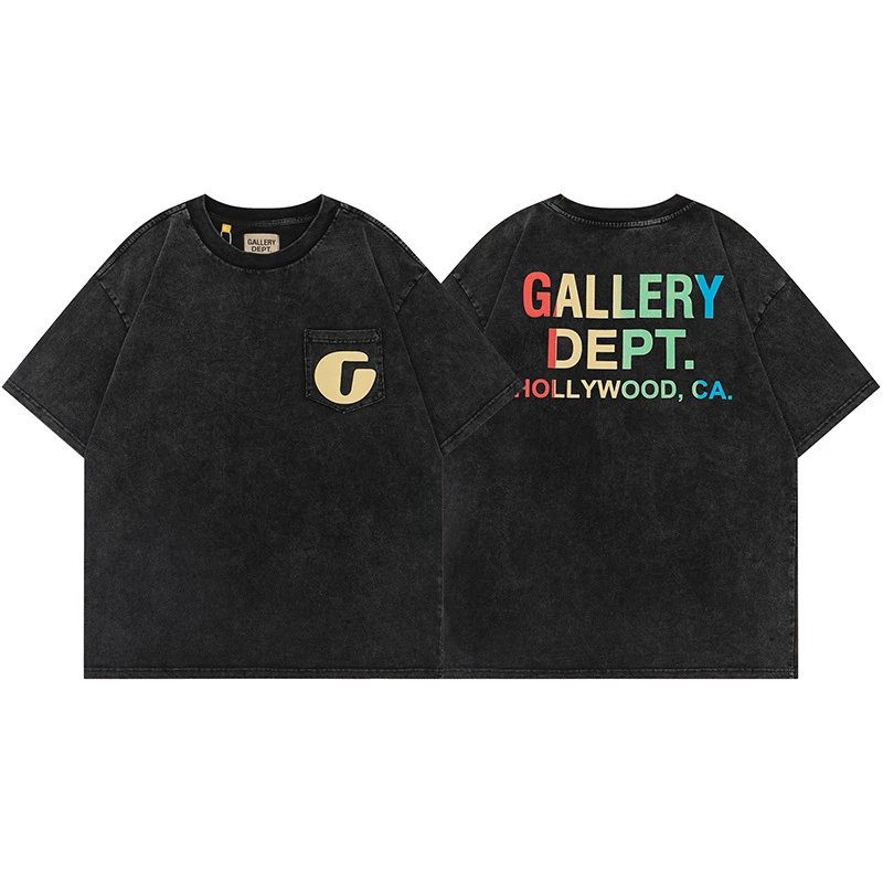 Gallery Dept. T-Shirts Graphic Print Short-Sleeve T-Shirt — Washed Black D111