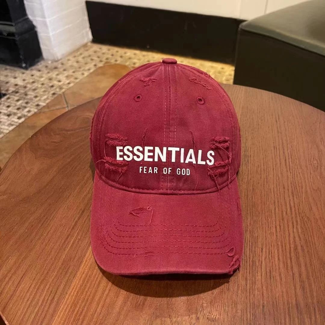 Essentials Hats Distressed Logo Baseball Cap — M08 red