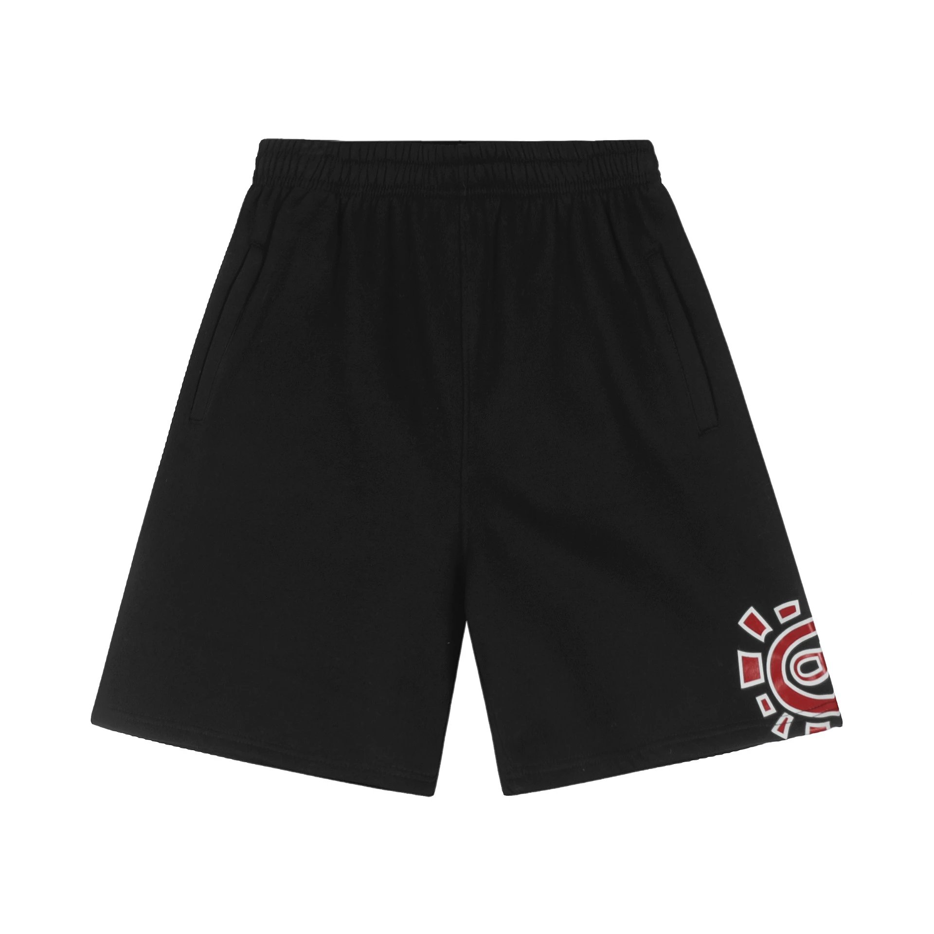 A&D Shorts Sun logo print — AD209 (black seal, red