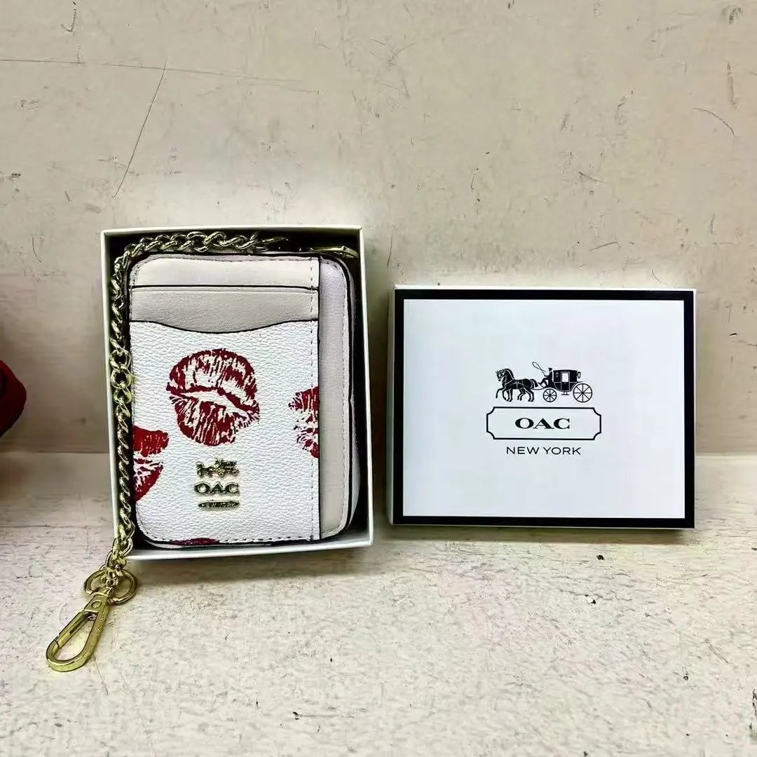 Coach Signature Canvas Card Holder with Chain Strap Brown and Black Wallet - 6