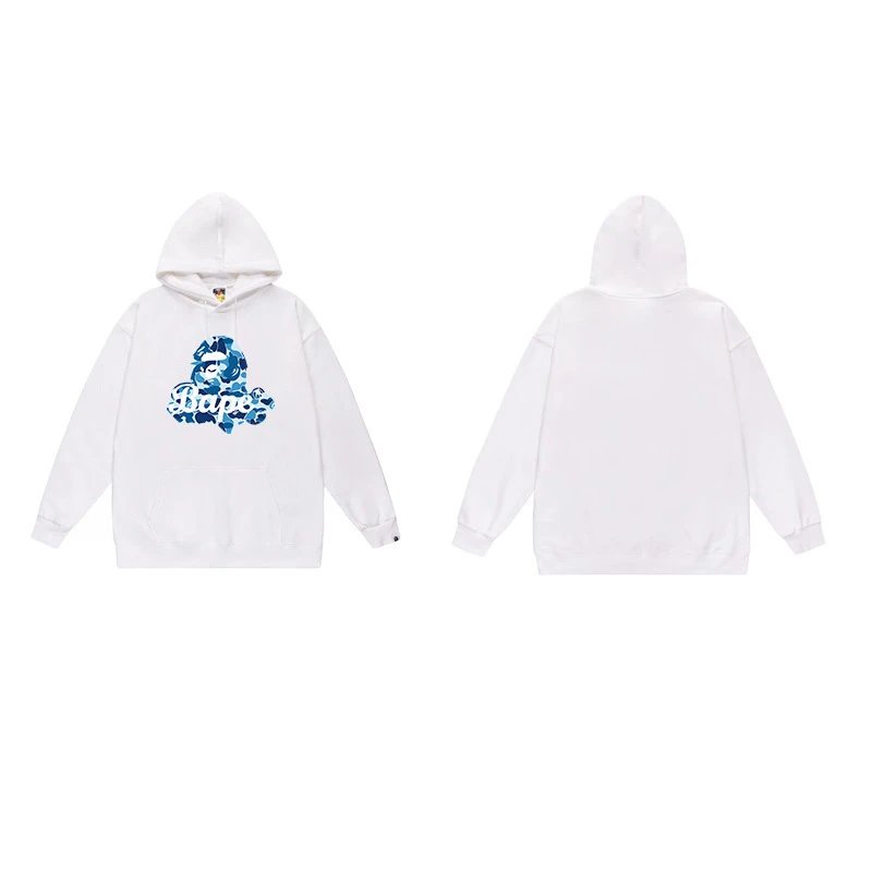 BAPE Hoodies & Sweatshirts Ape Head Graphic Pullover Hoodie — 7046 White and blue