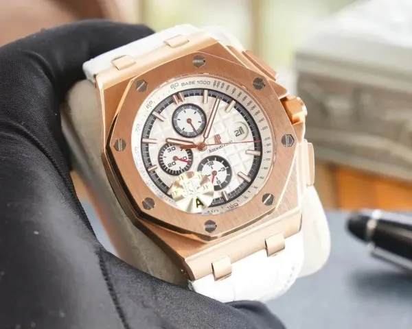 Audemars Piguet Royal Oak Chronograph Rose Gold White Dial Watch Watches - 1