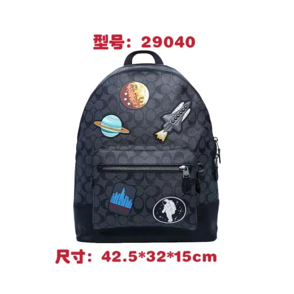 Coach x Peanuts Snoopy C5511 Signature Canvas Backpack in Charcoal Gray with Blue Accents - 2