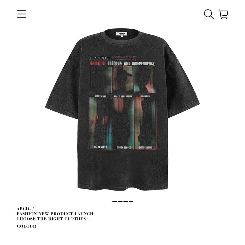VANCARHELL T-Shirts Oversized graphic-print crew-neck T-shirt — 8341-Washed black