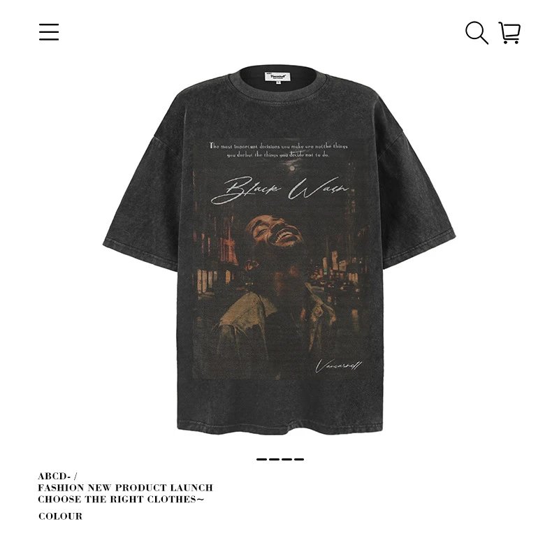 VANCARHELL T-Shirts Oversized graphic-print crew-neck T-shirt — 9543-Distressed black