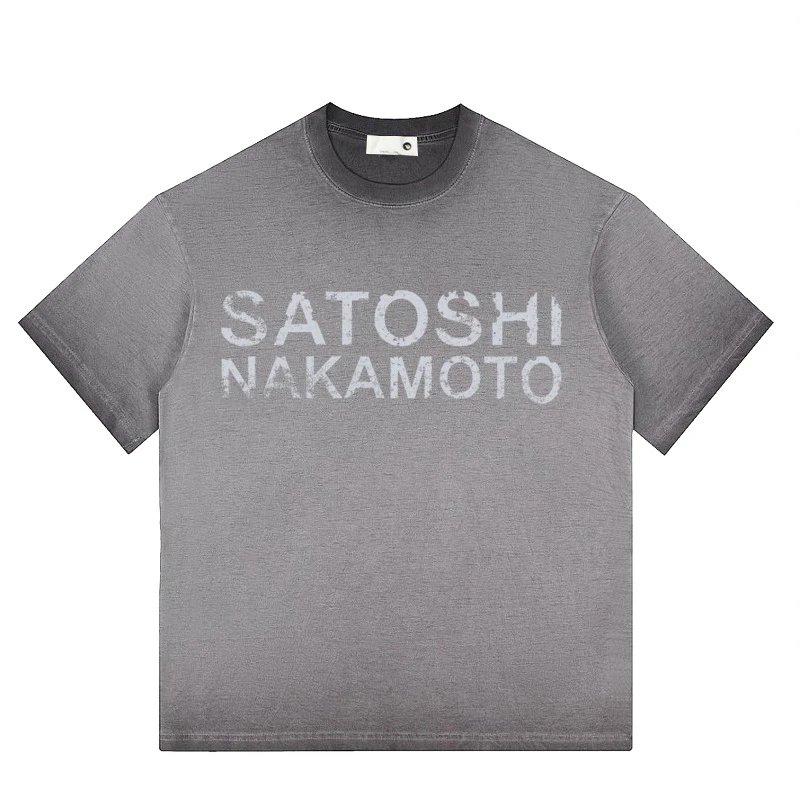 Satoshi Nakamoto T-Shirts Graphic studded T-Shirt — 9644 Washed gray