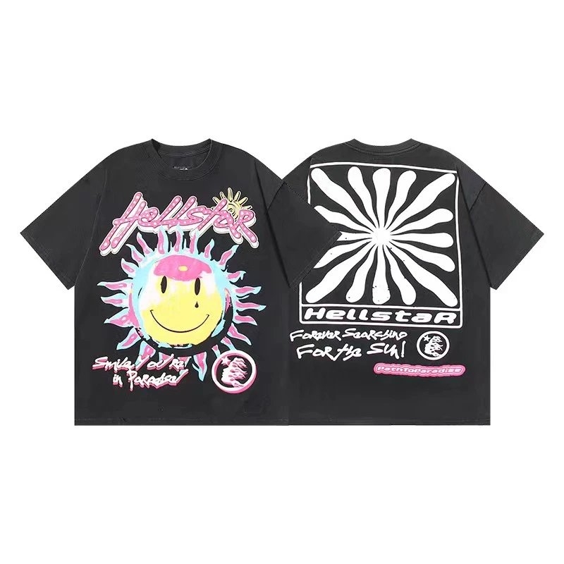 Hellstar T-Shirts Graphic Crewneck T-Shirt — 607 Washed old black