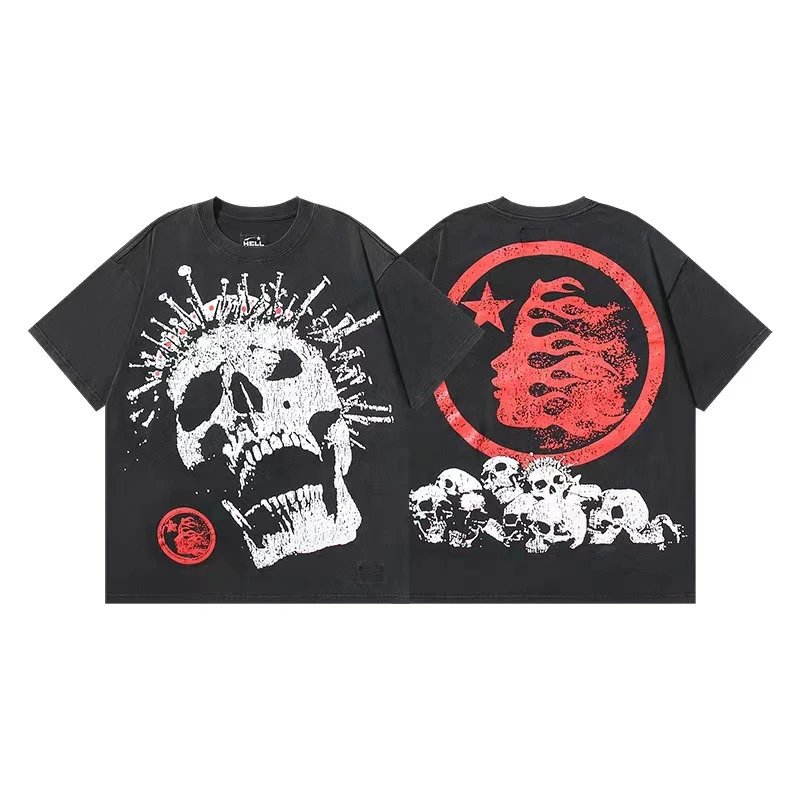 Hellstar T-Shirts Graphic Crewneck T-Shirt — 609 Washed old black