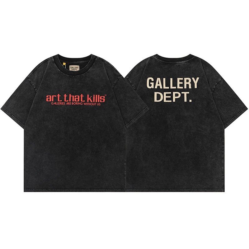 Gallery Dept. T-Shirts Graphic Print Short-Sleeve T-Shirt — Washed Black D112
