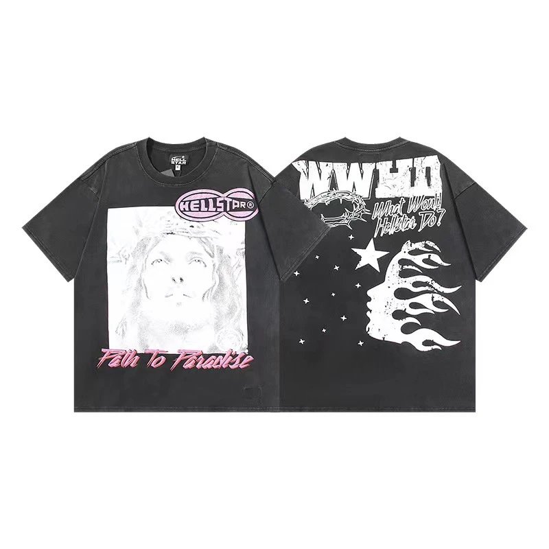 Hellstar T-Shirts Graphic Crewneck T-Shirt — 632 Washed old black