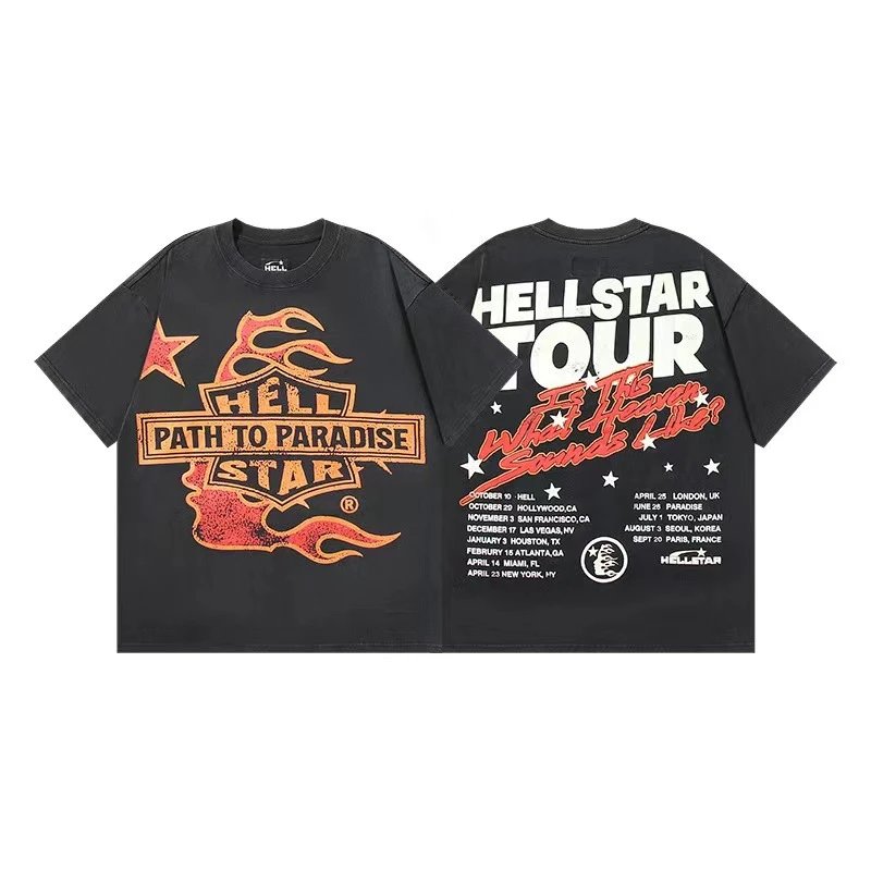 Hellstar T-Shirts Graphic Crewneck T-Shirt — 600 Washed old black