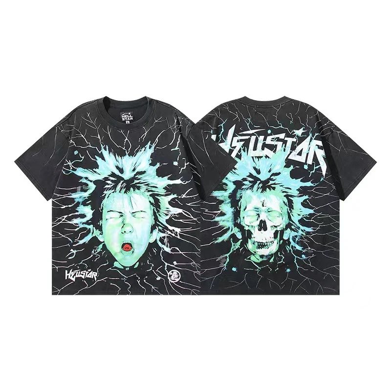 Hellstar T-Shirts Graphic Crewneck T-Shirt — 616 Washed old black