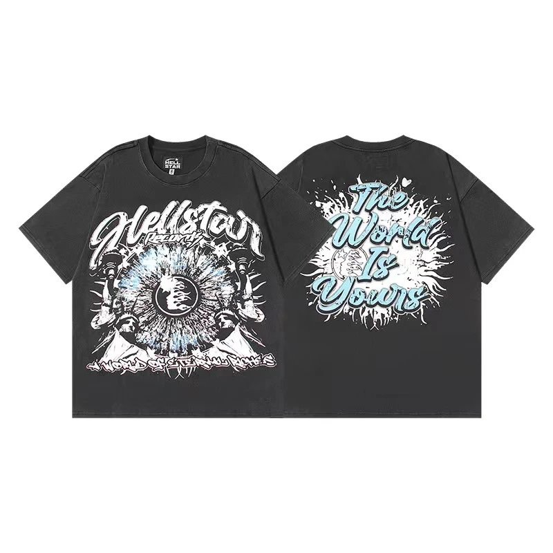 Hellstar T-Shirts Graphic Crewneck T-Shirt — 625 Washed old black