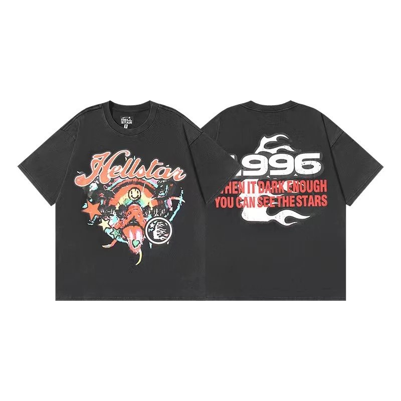 Hellstar T-Shirts Graphic Crewneck T-Shirt — 628 Washed old black