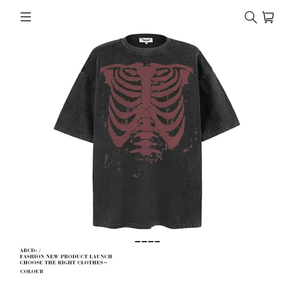Design Ribcage Graphic Washed Black T-Shirt - 1