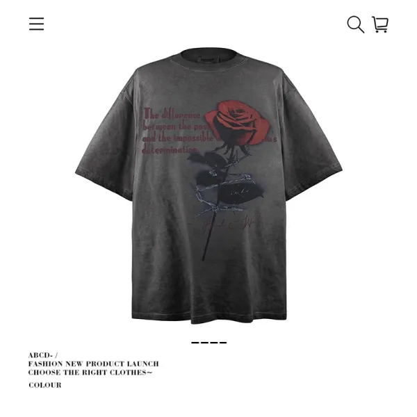 Design Rose Print Distressed Oversized T-Shirt Gray - 1