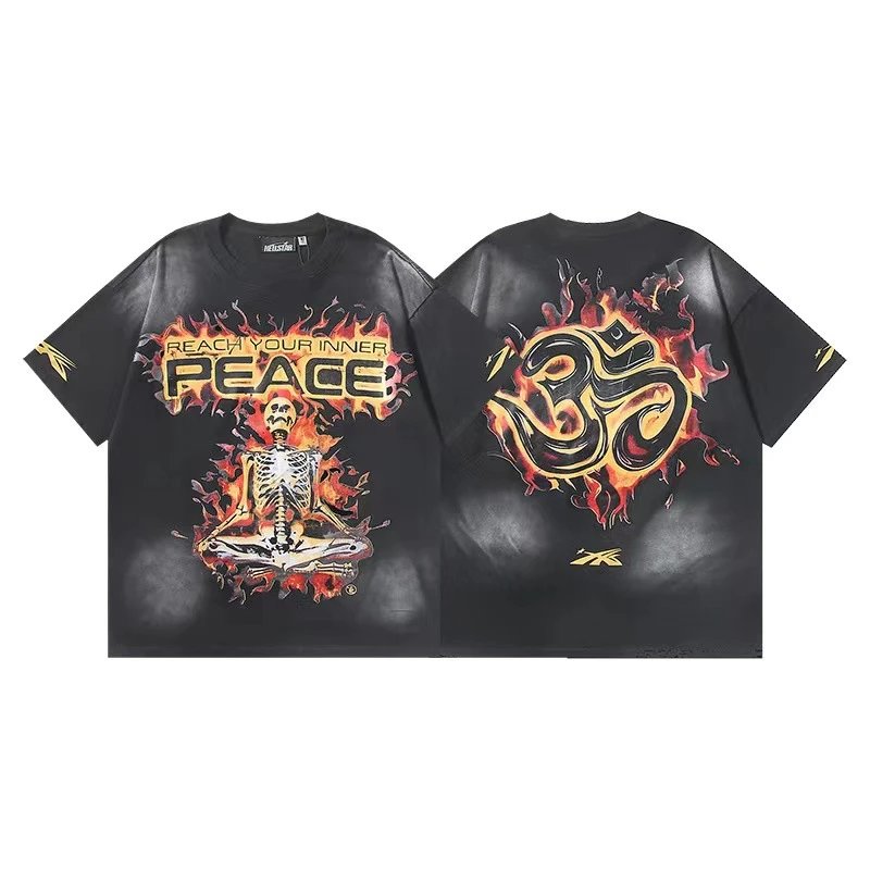 Hellstar T-Shirts Graphic Crewneck T-Shirt — 653 Washed old black