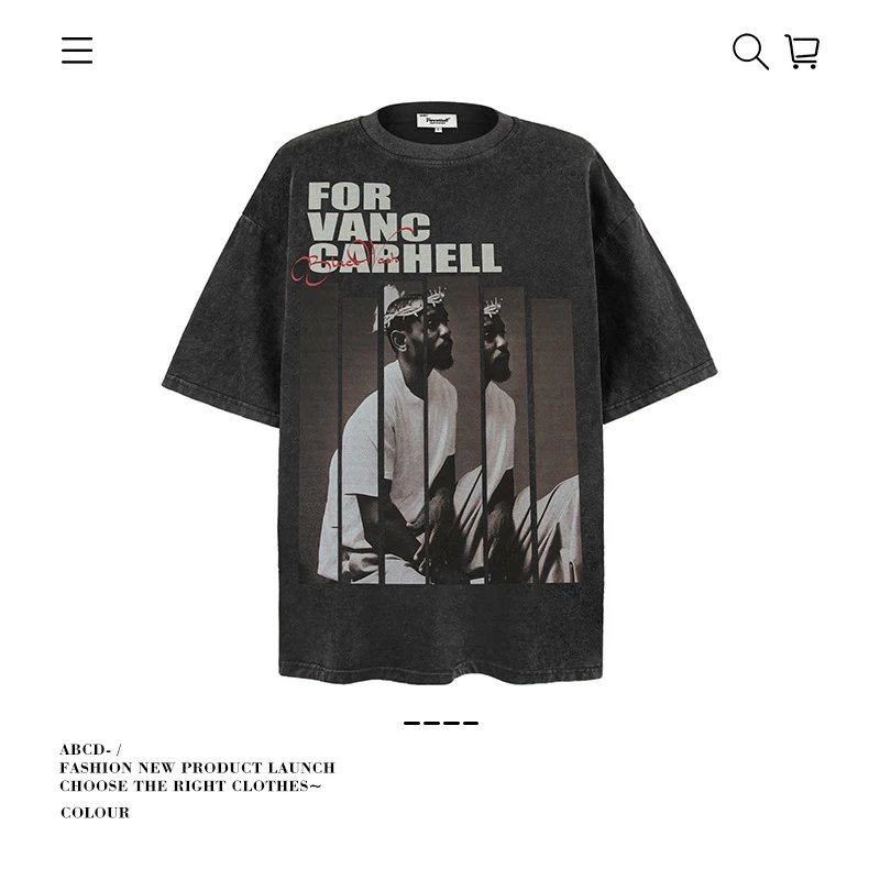 VANCARHELL T-Shirts Oversized graphic-print crew-neck T-shirt — 8287-Stir-fried dark color