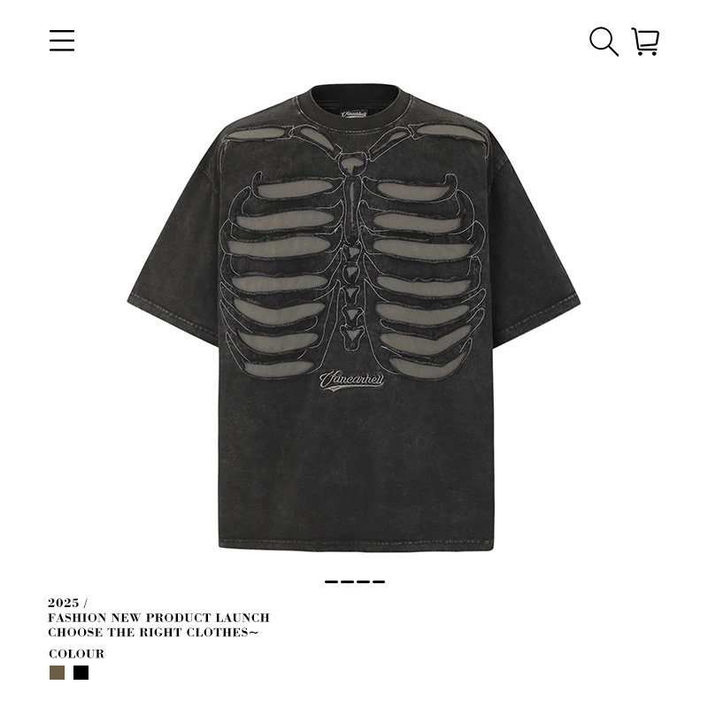 Vancahrel Black Skeleton Print T-Shirt