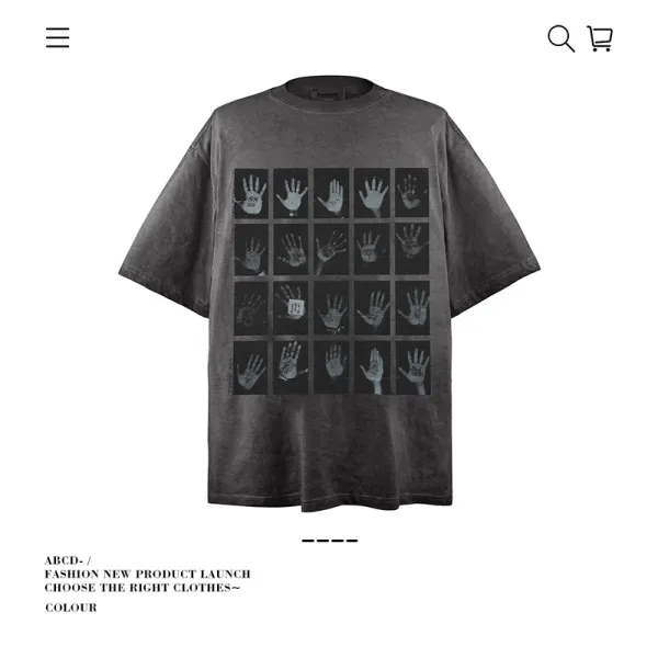 Design Handprint Grid Oversized T-Shirt Gray - 1