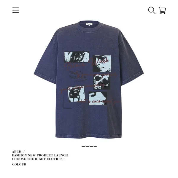 Design Graphic Print Oversized Washed Denim Blue T-Shirt - 1