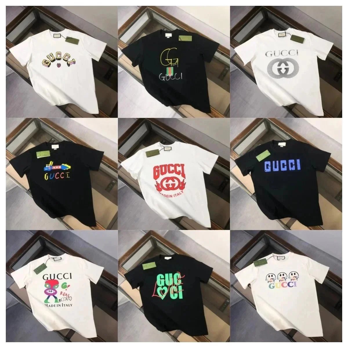Gucci White and Black Short Sleeve T-Shirts