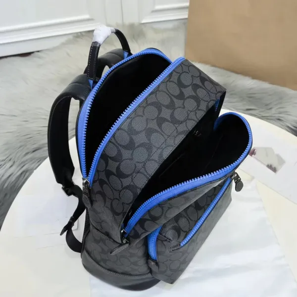Coach x Peanuts Snoopy C5511 Signature Canvas Backpack in Charcoal Gray with Blue Accents - 9