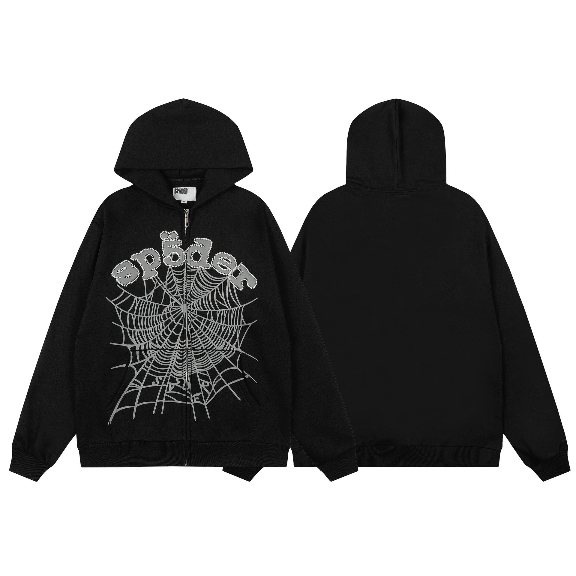 Sp5der Graphic Print Hoodie — 7742 Black