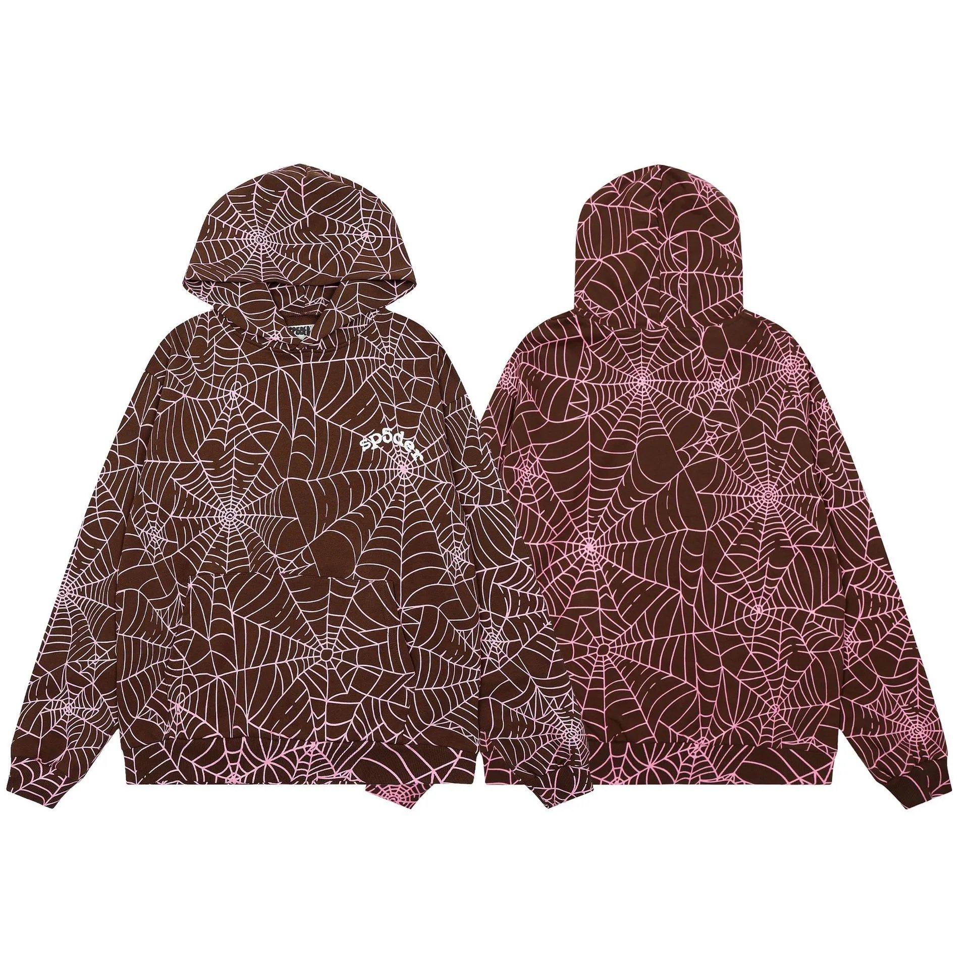 Sp5der Graphic Print Hoodie — 7743 Brown