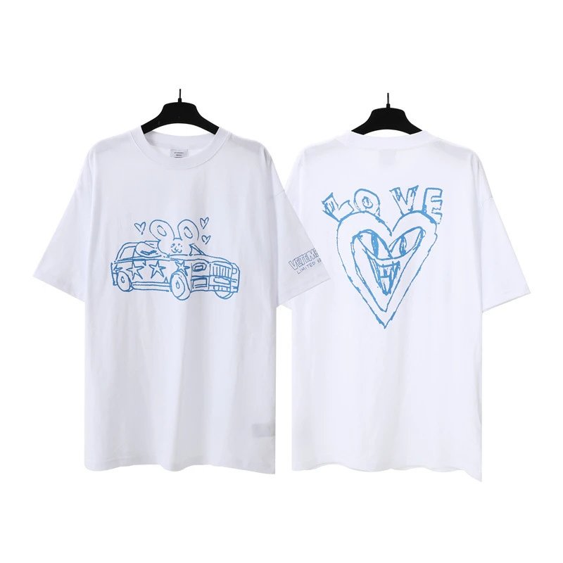Vetements T-Shirts Washed graphic logo print — White hand painted car 7034
