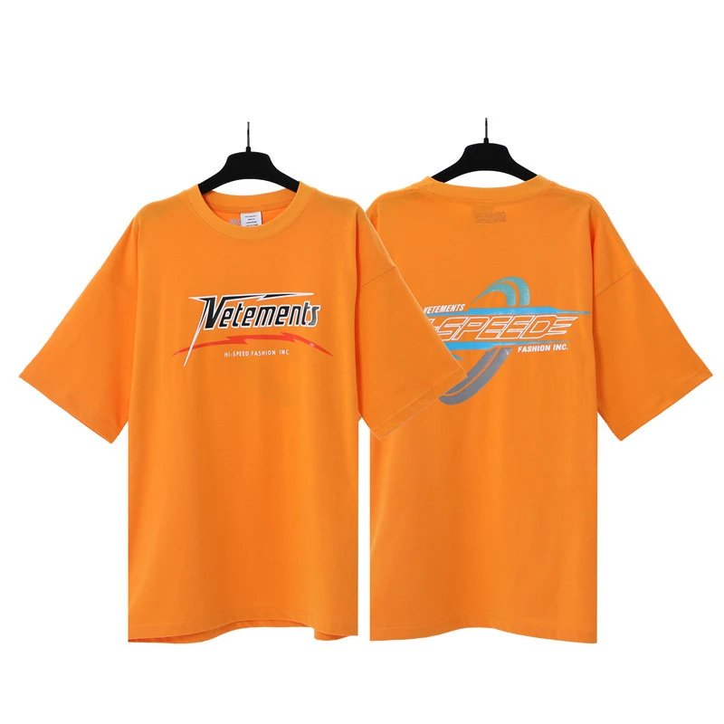 Vetements T-Shirts Washed graphic logo print — Orange Speed Letters 7030